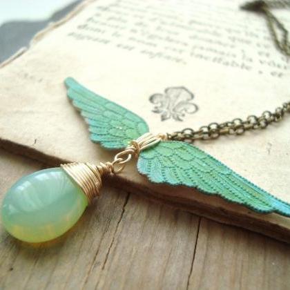 Winged Victory Necklace Raw Brass Pendant Jewelry..
