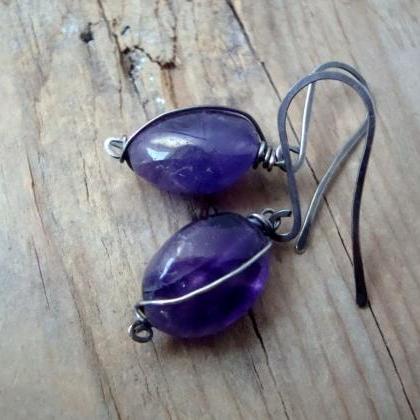 Large Amethyst Earrings - Grape Fantasy. Wire..