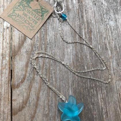 Aqua Starfish Necklace Sea Glass Jewelry Simple..
