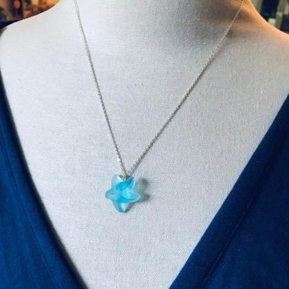 Aqua Starfish Necklace Sea Glass Jewelry Simple..