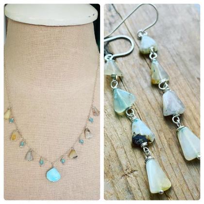 Blue Opal Necklace And Earring Set. Sterling..