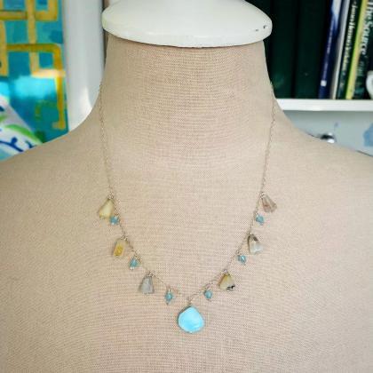 Blue Opal Necklace And Earring Set. Sterling..