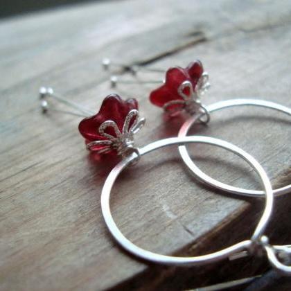 Cranberry Blossom Hoop Earrings - Sterling Silver..