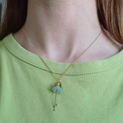 Mint Green Blossom Necklace Brass G..