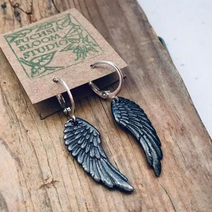 Angel Earrings Gunmetal And Silver Jewelry Aqua..
