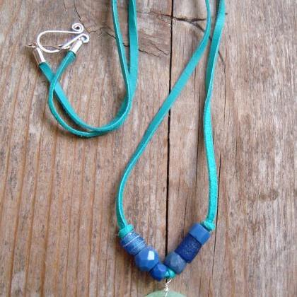 Mint Green Sea Glass Necklace With African Trade..