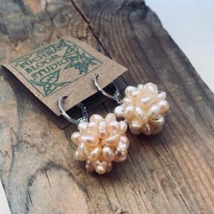 Pearl Cluster Earrings - Amber Pearl And Brass...