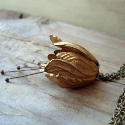 Large Brass Tulip Necklace Bridal Jewelry Flower..