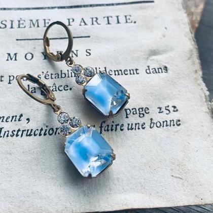 Vintage Rhinestone And Glass Earrings Pastel Blue..