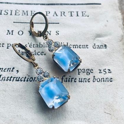 Vintage Rhinestone And Glass Earrings Pastel Blue..