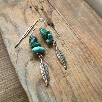 Turquoise Earrings With Silver Feat..
