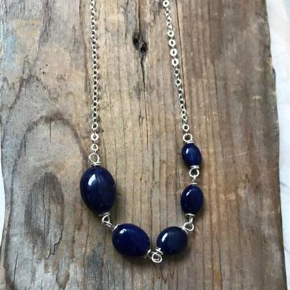 Sapphire Necklace, Sterling Silver Wire Wrapped,..