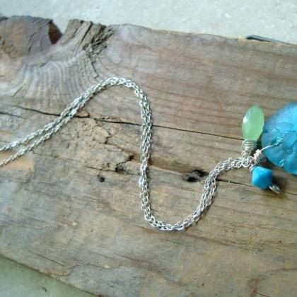 Aqua Sand Dollar Necklace With Crystals, Recycled..
