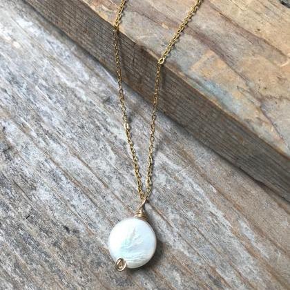 White Coin Pearl Necklace Gold Bridal Jewelry June..