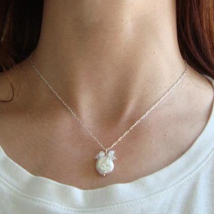 White Coin Pearl Necklace Gold Bridal Jewelry June..