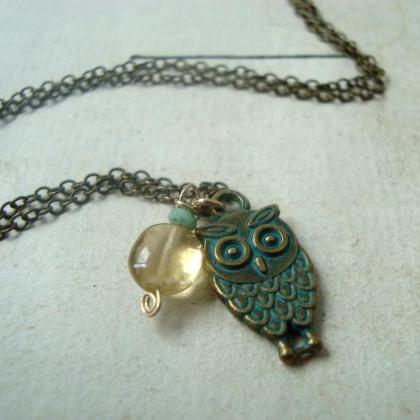 Green Owl Necklace With Gemstones Jewelry November..