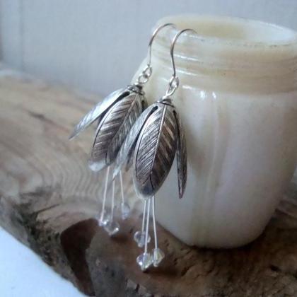 Silver Petal Earrings With Crystal ..