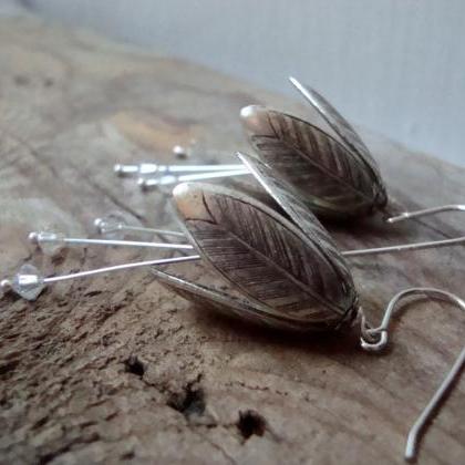 Silver Petal Earrings With Crystal Bridal Jewelry..