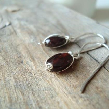 Tiny Garnet And Sterling Wire Wrapped Earrings,..