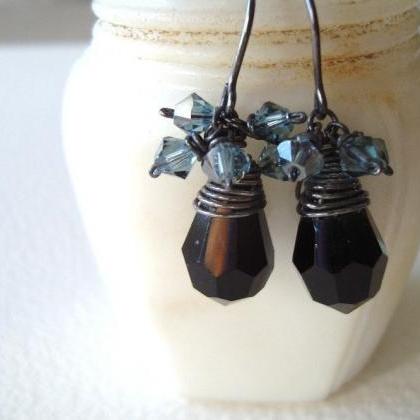Black Vintage Glass Holiday Earrings, Magie Noire..