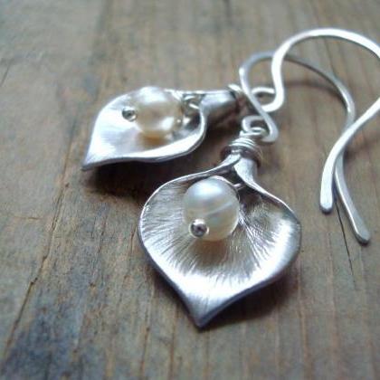 Yellow Calla Lily Earrings Oxidized- Sterling..