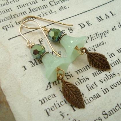 Mint Green Holiday Blossom Earrings With Crystals..