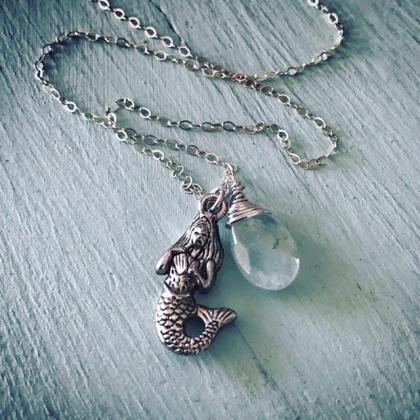 Silver Mermaid Necklace With Aquama..