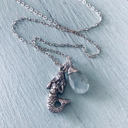 Silver Mermaid Necklace With Aquama..
