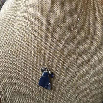 Sea Pottery Necklace Cobalt White With Silver Clam..