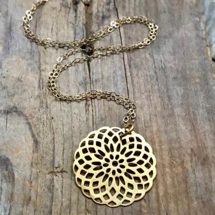 Gold Mandala Necklace Zen Jewelry Yoga Jewelry..