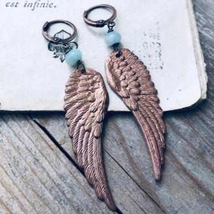 Angel Earrings With Aquamarine Rose..