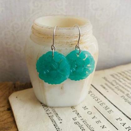 Floral Glass Cabochon Earrings Large Mint Green..