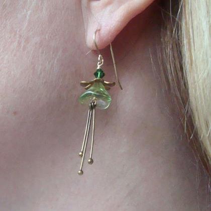 Lime And Brass Blossom Earrings Swarovski Crystal..