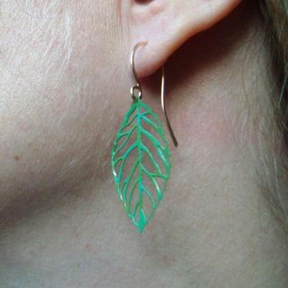 Patina Cutout Leaf Earrings Nature Inspired..