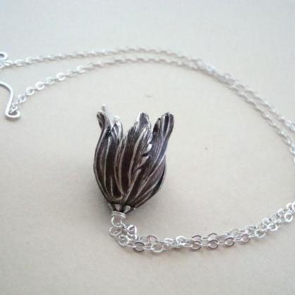 Large Silver Tulip Necklace Bridal Jewelry Flower..