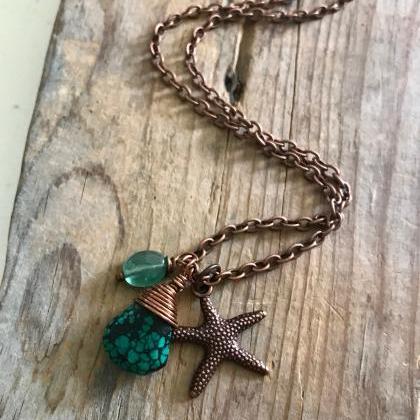 Copper Necklace Turquoise With Starfish And..