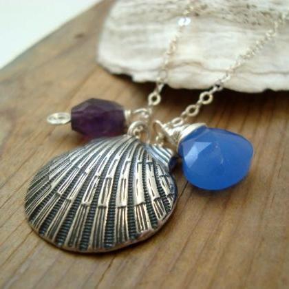 Silver Scallop Necklace With Amethy..