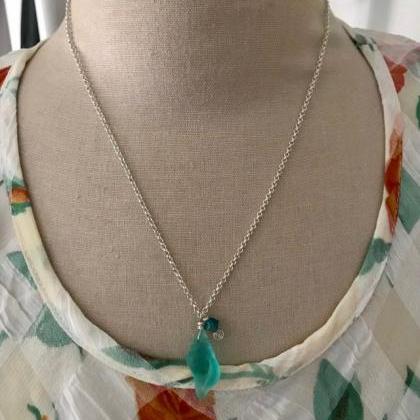 Shell Necklace Mint Green Glass Crystal Sea Glass..