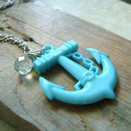 Large Anchor Necklace Aqua Blue Statement Jewelry..