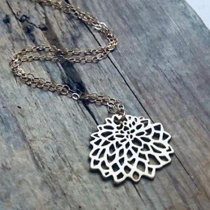 Gold Chrysanthemum Necklace - Small. Gold Filled..