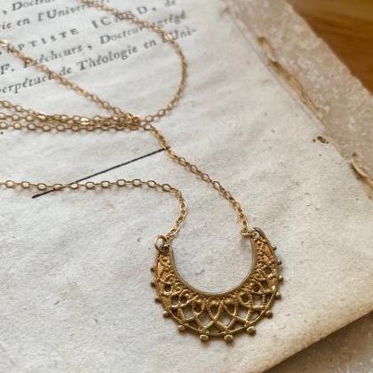 Brass Filigree Crescent Necklace Brass Jewelry..