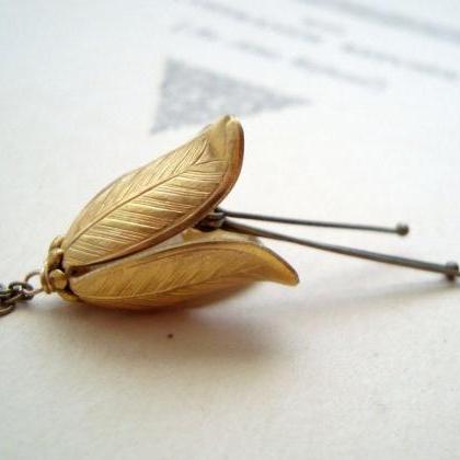 Brass Gentian Flower Necklace. Bridal Jewelry..