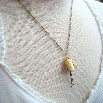 Brass Gentian Flower Necklace. Bridal Jewelry..