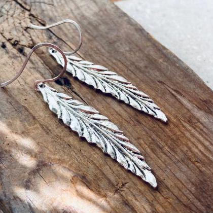 Large Silver Feather Earrings Native American..