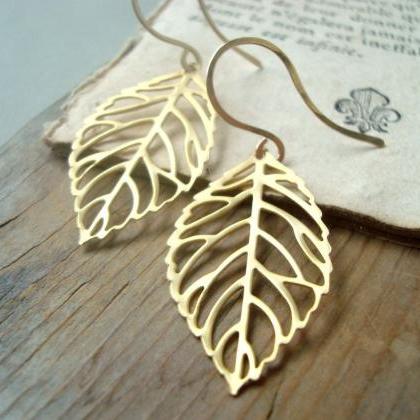 Gold Cutout Leaf Earrings Nature Inspired Modern..