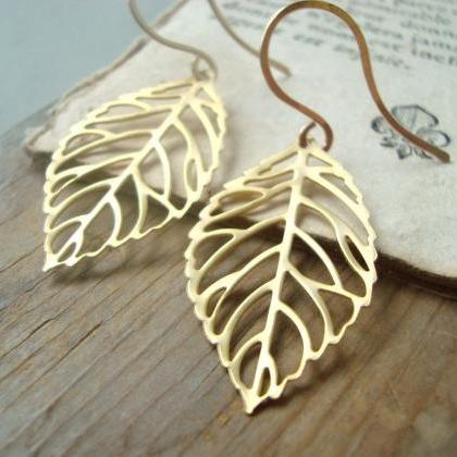 Gold Cutout Leaf Earrings Nature Inspired Modern..