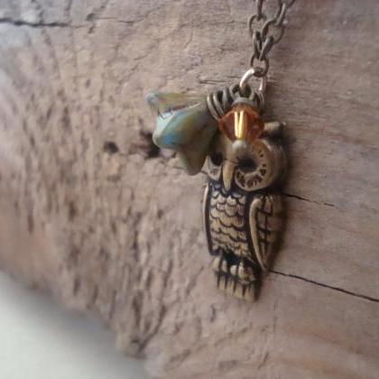Brass Owl Necklace Nature Inspired Woodland Rustic..