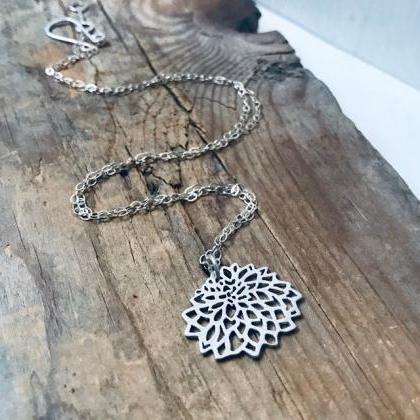 Silver Chrysanthemum Necklace - Small. Sterling..