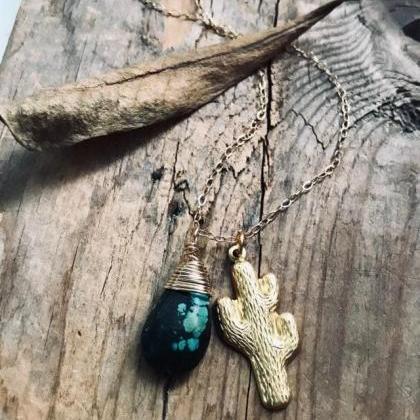 Cactus Necklace with Turquoise - Br..