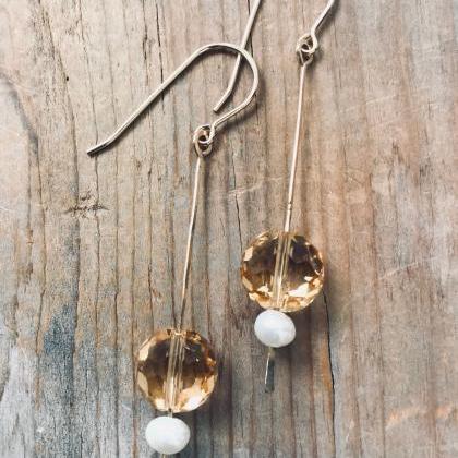Citrine Stick Earrings With Pearl Gold Filled..